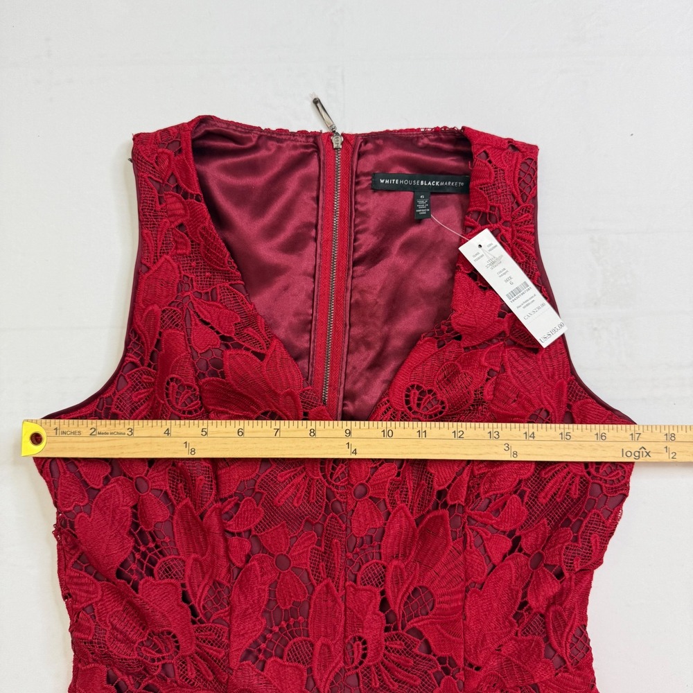 NWT! Valentine White House Black Market Red Floral Lace Fit and Flare‎ Dress 6 - Picture 15 of 16
